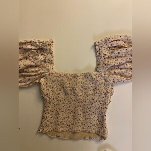 Astr Cream and Pink Crop Top with Ruffle Detail